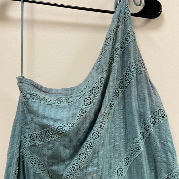 Free People Bella one shoulder Maxi dress teal full skirt - Picture 8 of 9